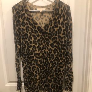 Michael Kors Leopard Print V-Neck Sweater